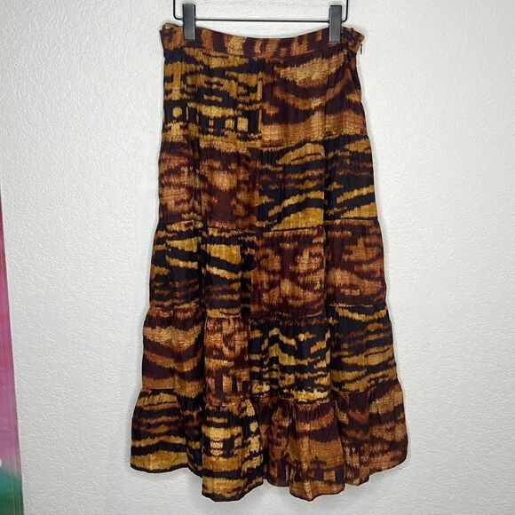 NWT ULLA JOHNSON Tiered Silk Midi Skirt - Multicolour. Size 8 - Picture 3 of 15